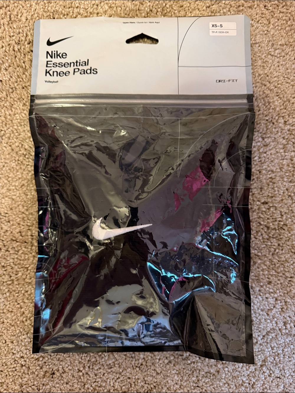 Nike Black Knee Pads with White Swoosh and Pink Accent